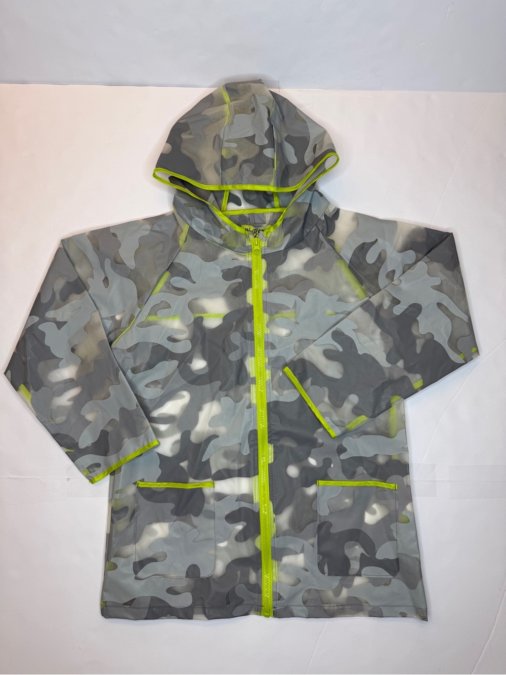 Western Chief Gray Camo Rain coat with Neon Yellow Trim